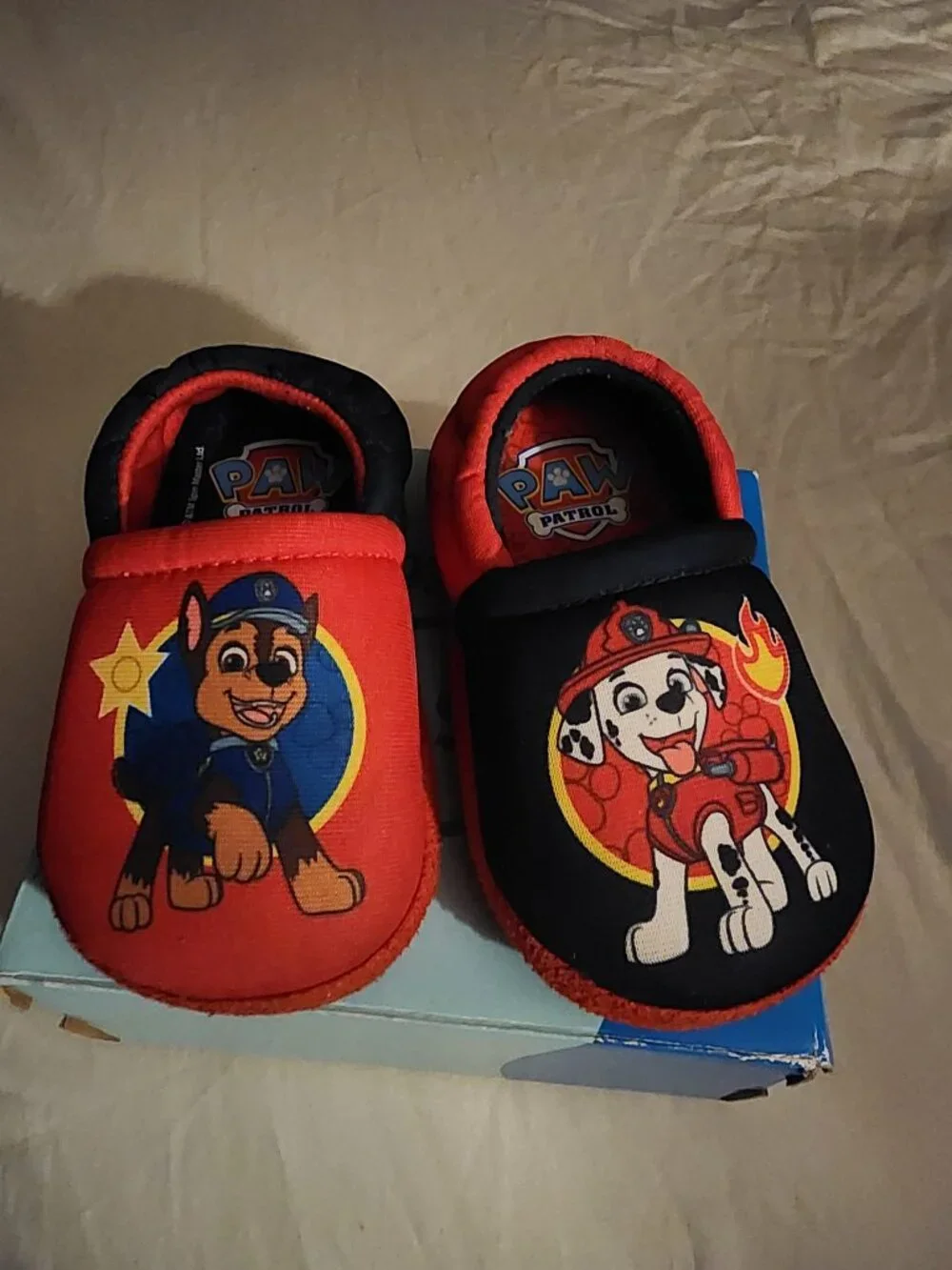 Paw Patrol Slippers for Toddlers, Mismatch A-Line House Shoes, Red/Blue, Toddler